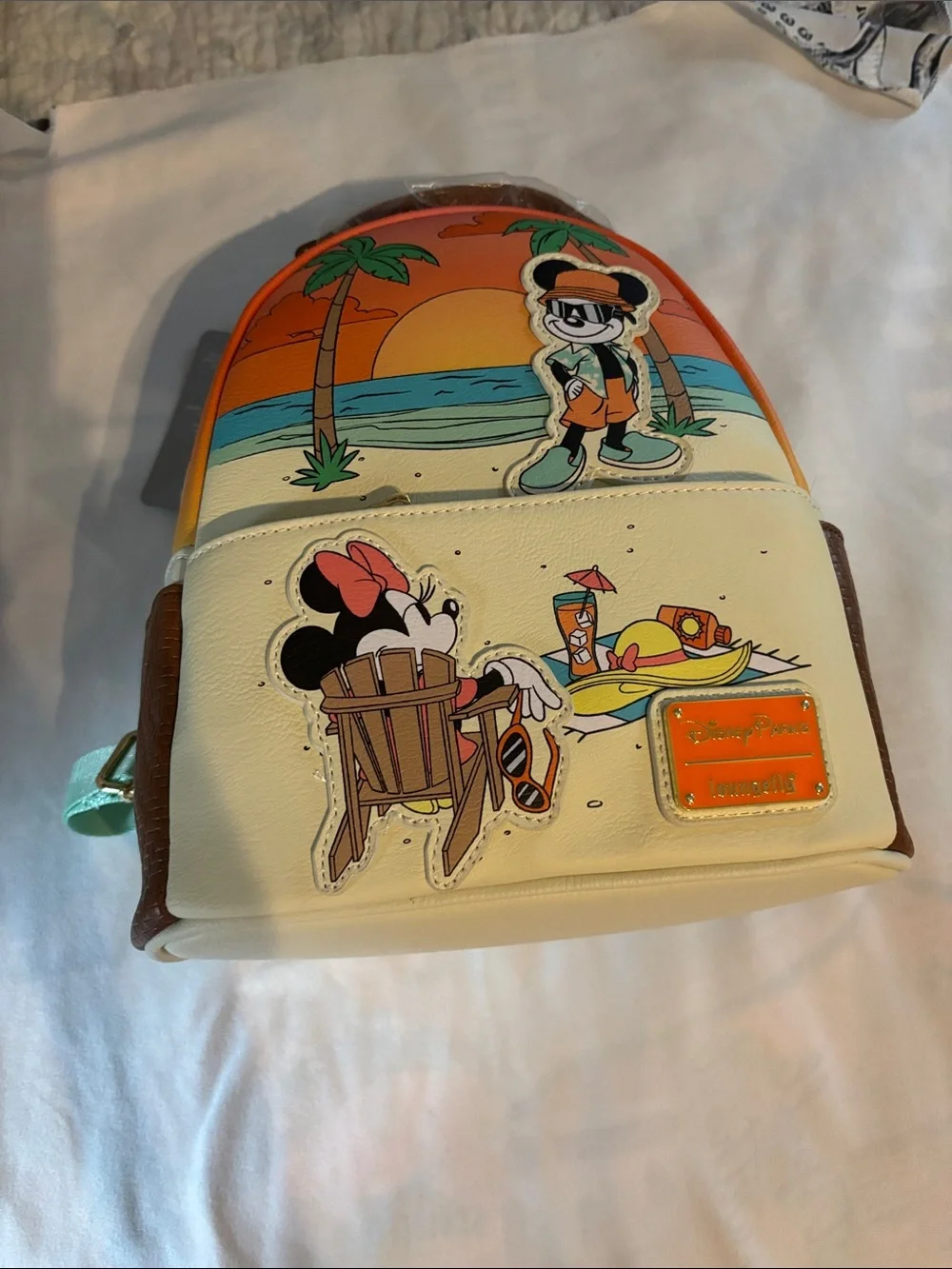 Disney Cream & Orange Beach Mickey and Minnie Mini Backpack